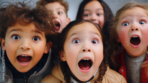 Cute surprised kids faces portrait - ai generative