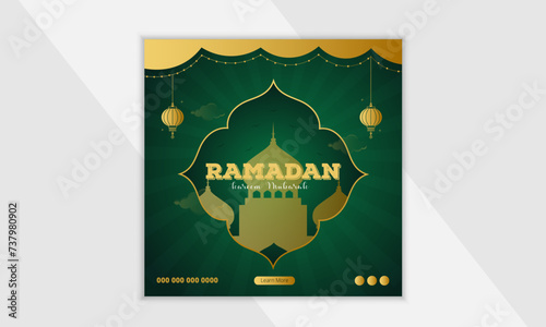 Special ramadan delicious iftar menu sale social media post or banner design template with moon, mosque, lantern and ornamental background.