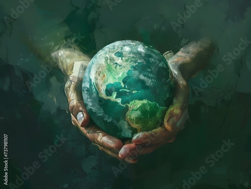 Hands Holding Earth in Digital Illustration
