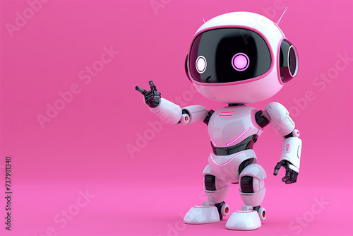A cute friendly 3d robot character pointing. 3D Rendering style illustration © Sattawat