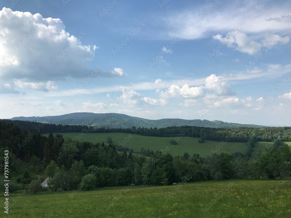 beautiful background of the Czech landscape, Rychlebská mountains, Jeseniky, spring nature