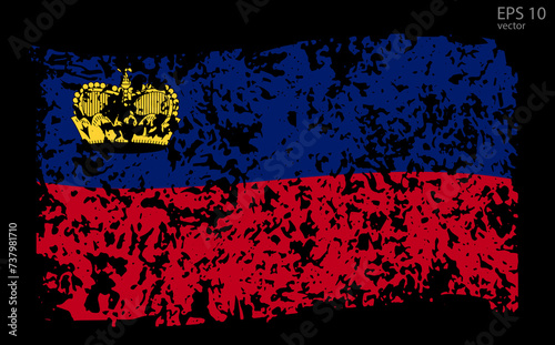 Vector flag of Liechtenstein. Vector illustration with cracks and abrasions.