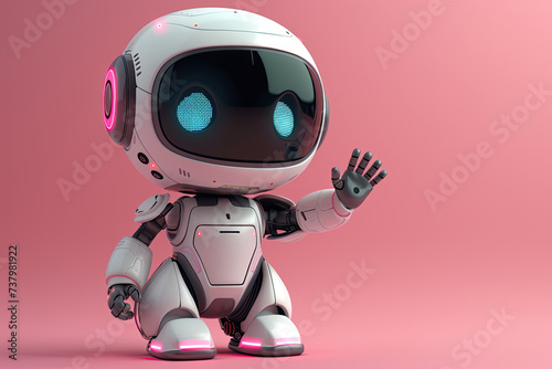 A cute friendly 3d robot character pointing. 3D Rendering style illustration