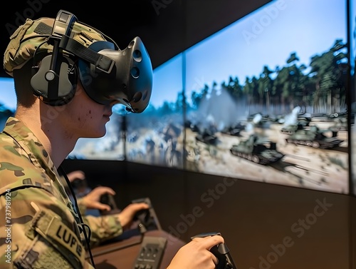 Soldier Using VR Headset in Virtual Reality Gaming © kanmin