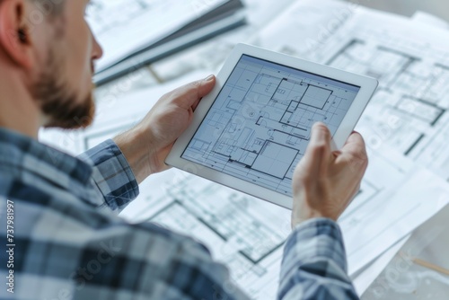 architect working on blueprints