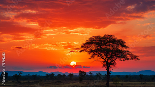 Red and orange sunset sky with deciduous dipterous