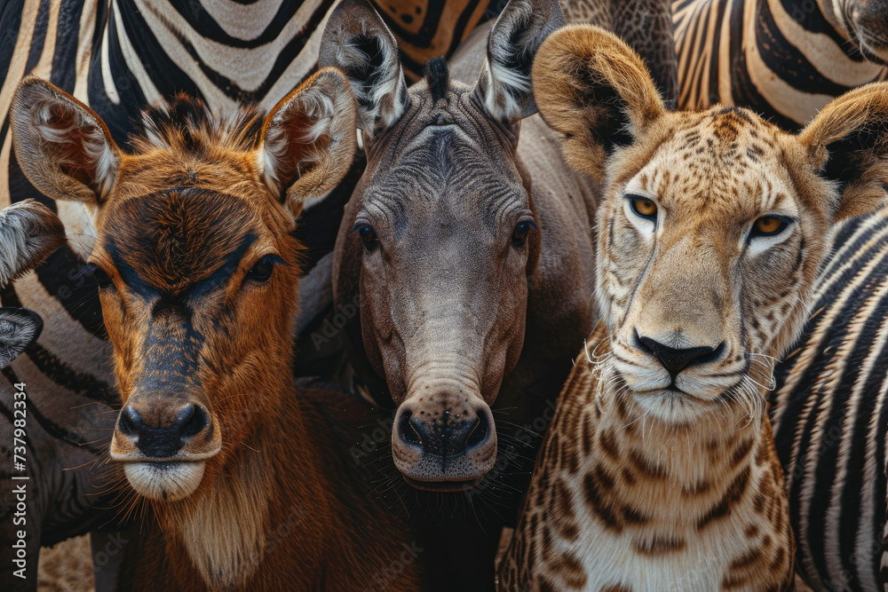 A group of wild animals background for world wildlife day