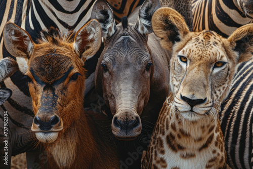 A group of wild animals background for world wildlife day