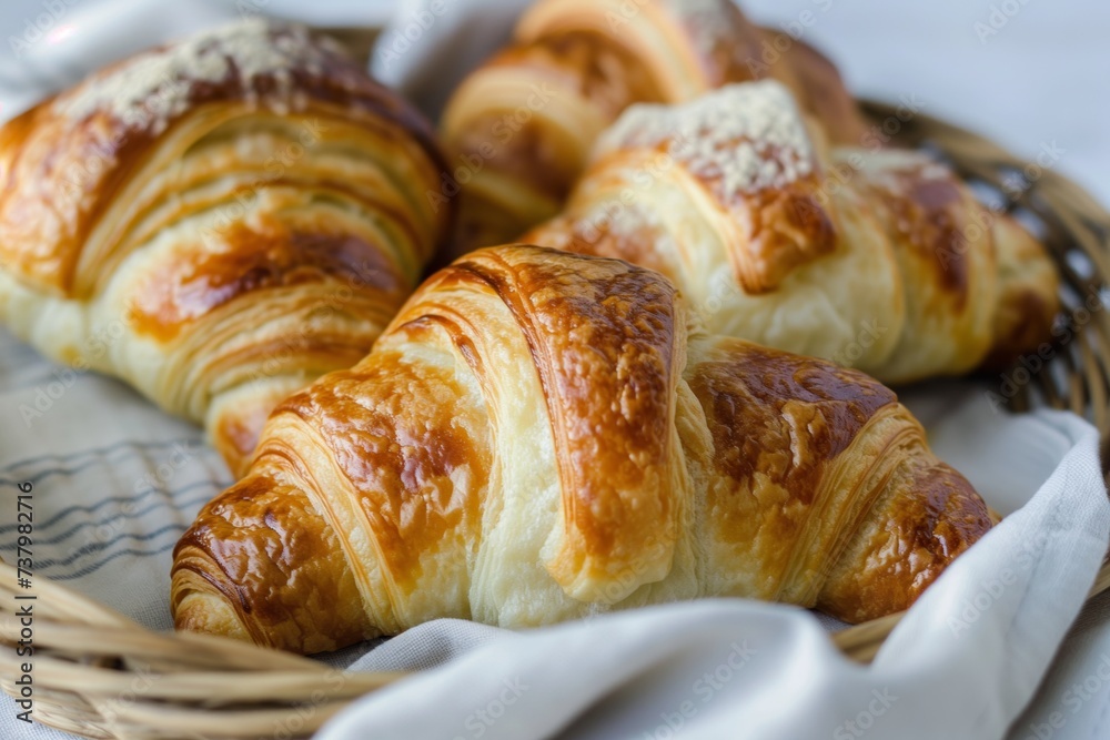 baked croissants on a linenlined serving basket baked croissants on a linenlined serving basket