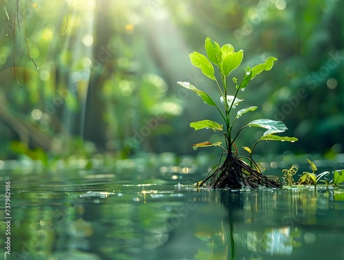 Sunlit Tree Roots Growing in Water