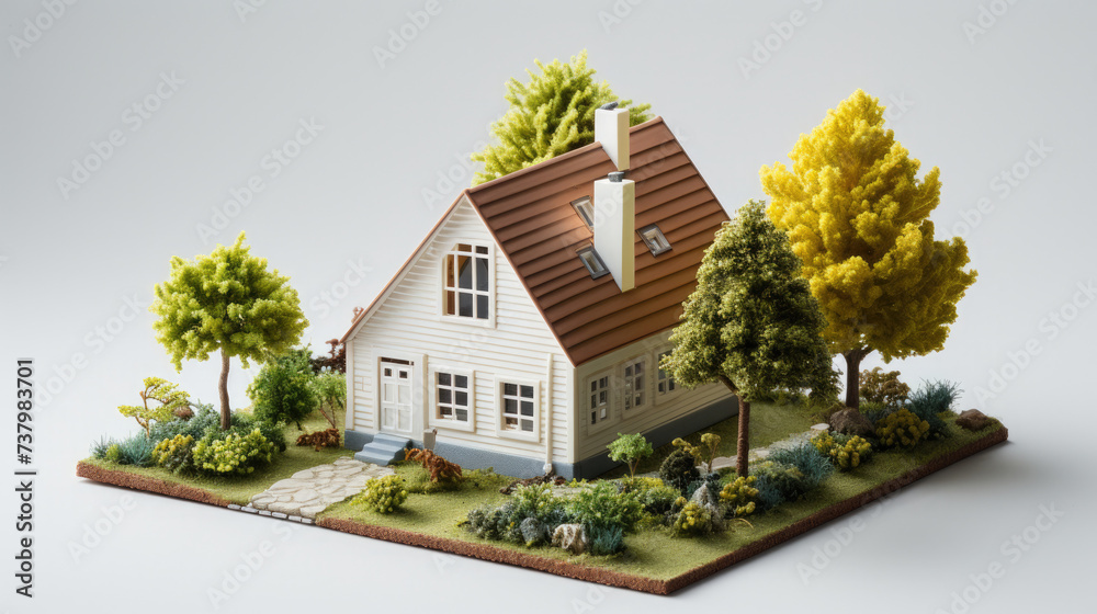 minimalist miniature house blocks residential area with green trees isolated on white background minimalist miniature house blocks residential area with green trees isolated on white background