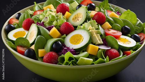 Salad bowl contains a variety of vegetable and fruit salads. generative AI.