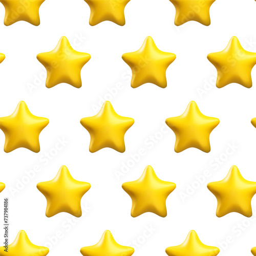 Yellow star 3d vector seamless pattern. 3d realistic stars background