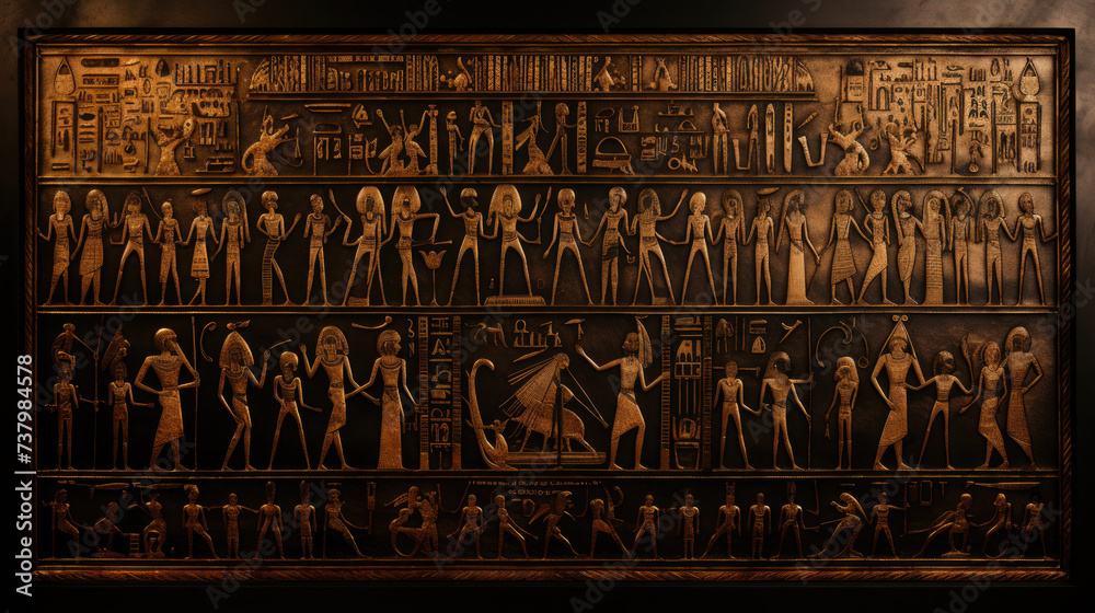 Historical culture of ancient Egyptian tomb art carving on old stone ...
