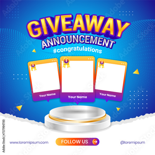 Giveaway winner announcement social media post banner design template