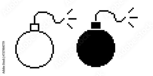 pixel art bomb icon set isolated on white background