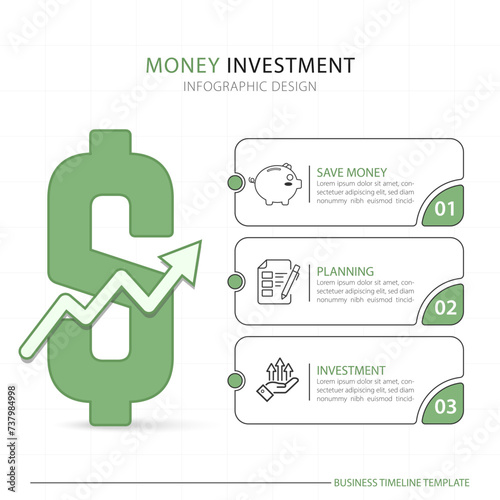 Money infographic template. 3 Step timeline journey, calendar Flat simple infographics design template. presentation graph. Business concept with 3 options, vector illustration.