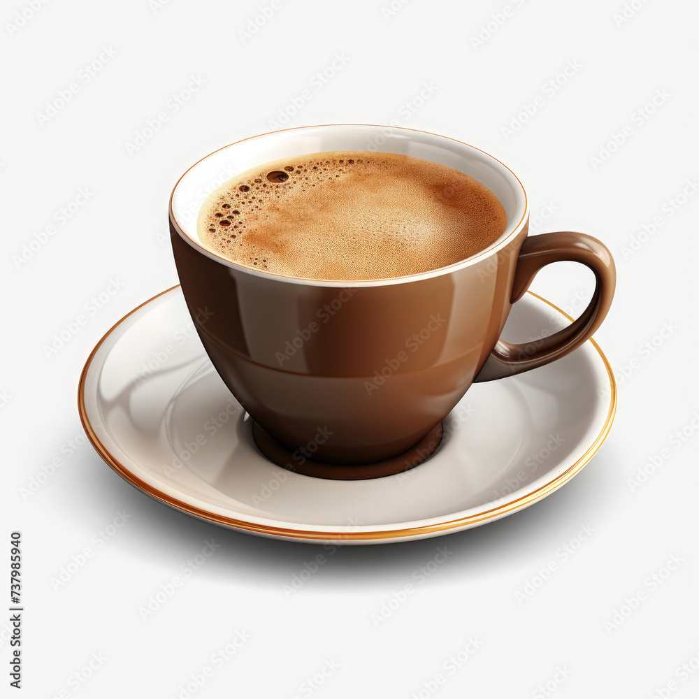 Brown colored cup of cappuccino coffee view from above isolated on white background Brown colored cup of cappuccino coffee view from above isolated on white background