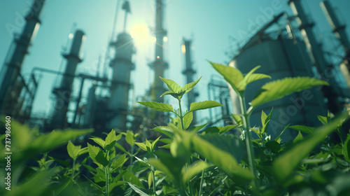 power plant with tree, green industry eco power for sustainable energy