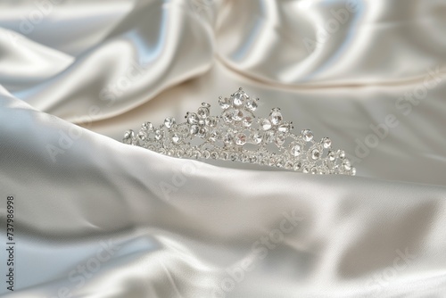 crystal tiara on silver silk, set against a soft curve
