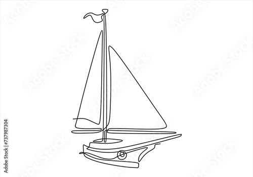 Continuous one line drawing of sailboat. Business icon. Vector illustration