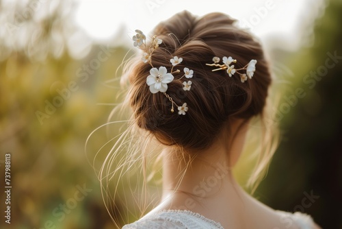 hairpin with flowers adorning a womans bun