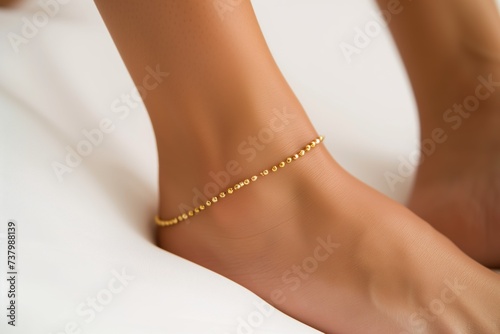 womans ankle with a dainty gold anklet