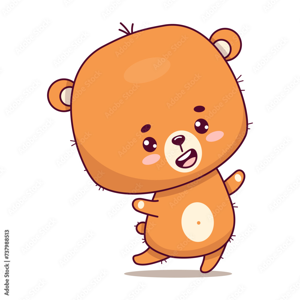 Smiling cheerful bear cub. Funny animal kawaii character. Vector illustration. Kids collection.