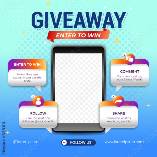 Giveaway steps for social media contest design concept template