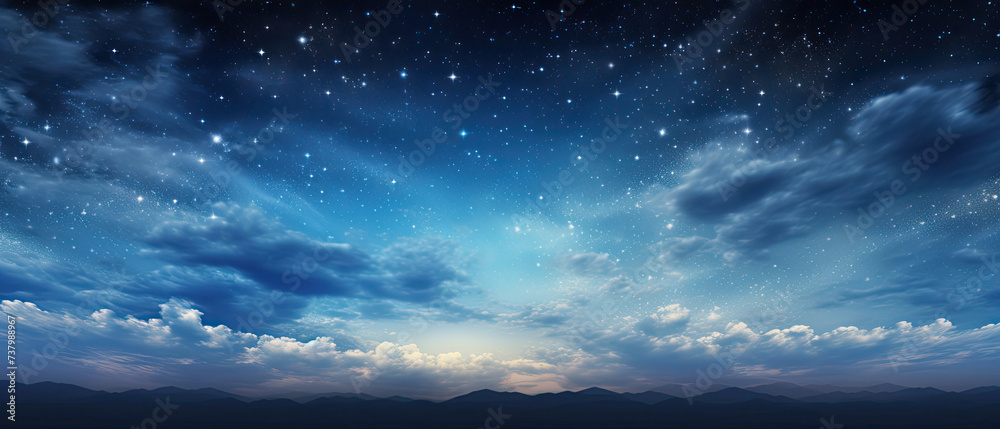 beautiful sky with views of twinkling stars and clouds at night created with Generative AI Technology