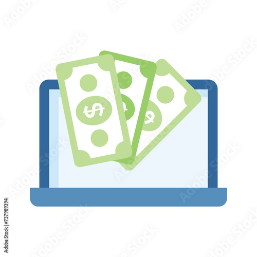 Currency notes with laptop showing flat concept vector of online payment