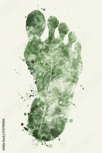 Generative AI, green ecology painted human carbon footprint with leaf veins