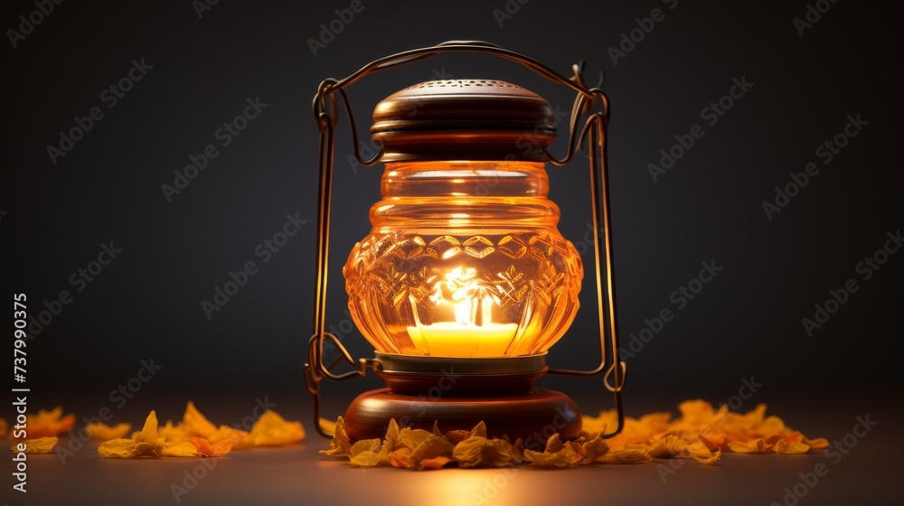 A Lantern With a Lit Candle on a Table