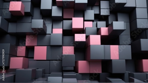 Dark background design  abstract geometric blocks  3d render. generative  AI