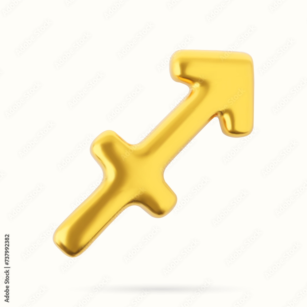 3d golden zodiac sign Sagittarius on a white  background.