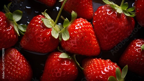 Fresh juicy strawberries. Top view berries. Summer organic food