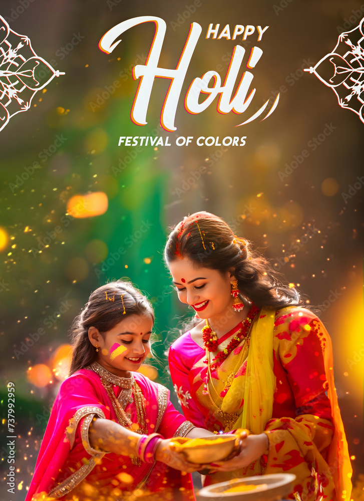 happy Holi festival poster template for social media with text Happy Holi background