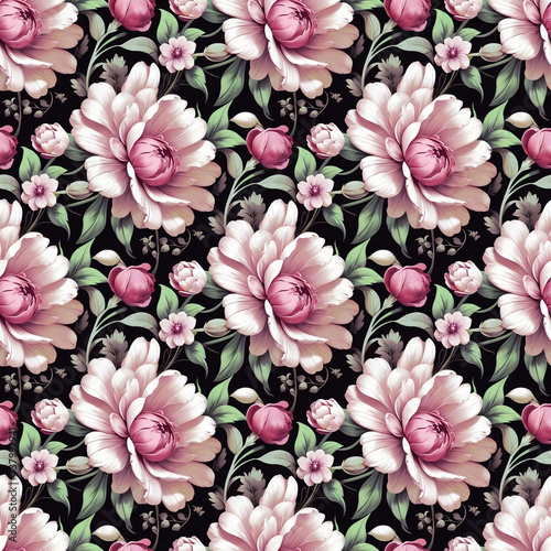 seamless pattern with pink flowers on black background © Jam.ilia