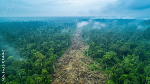 Earth Day View of Deforestation in a Misty Tropical Forest.
