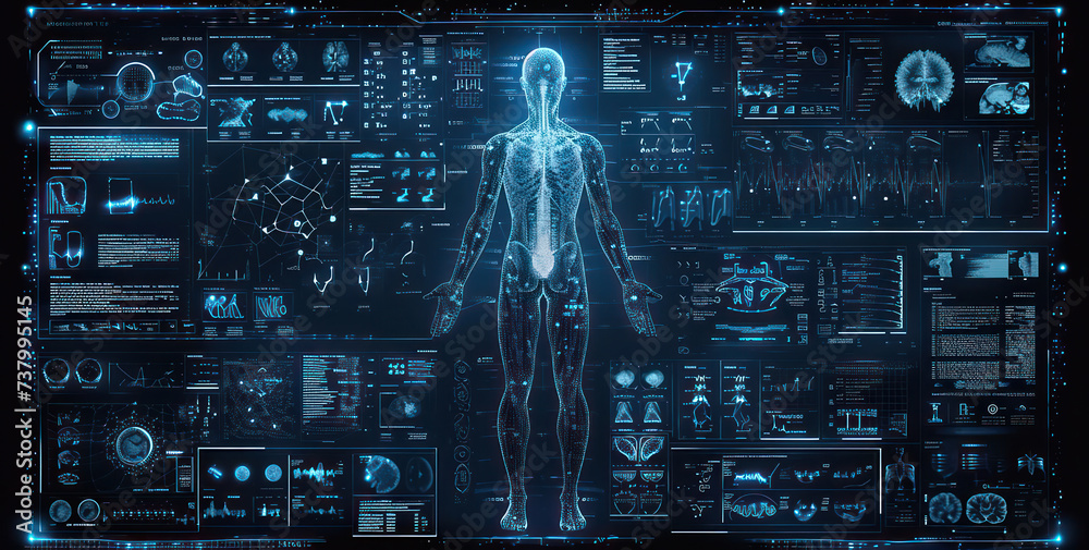 Futuristic Digital Body: Science-Driven Interface for Medical Health System - obrazy, fototapety, plakaty 
