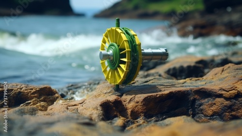 Close-Up of Yellow and Green Reel on Rock