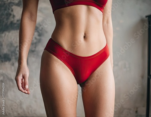 Body of slim woman in red panties