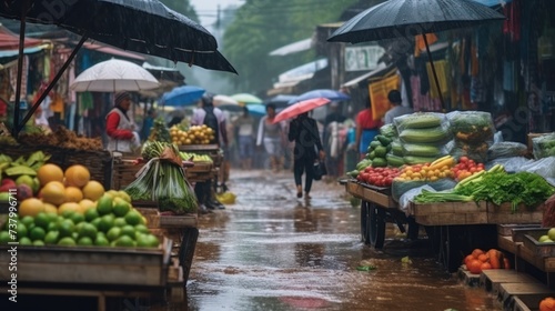 outdoor market in Vietnam on a rainy day