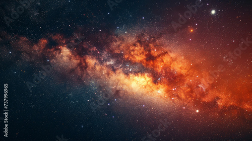 Vibrant fireworks creating intricate patterns against the diffuse glow of the Milky Way photo