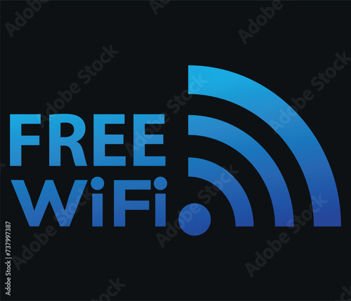 Blue symbol of Wi-Fi free zone. Vector on a black background