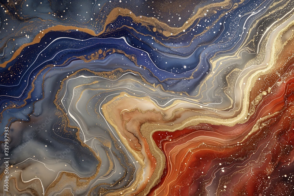 Obraz premium Abstract Luxury Fluid Art Painting with Gold Marbling Effect