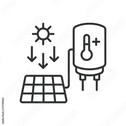 Solar Power to Boil Water icon in line design. Solar, power, boil, water, energy, sun, heat, panel isolated on white background vector. Solar Power to Boil Water editable stroke icon.