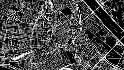 Zoom Out Road Map of Vienna Austria with white roads on a black background