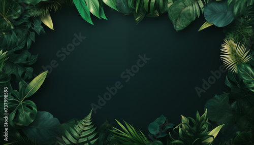 Tropical green leaves frame with copy space