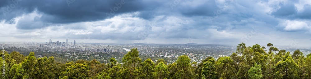 Panorama of Distant View of Brisbane with its Skyline and Skyscraper, Queensland, Australia.